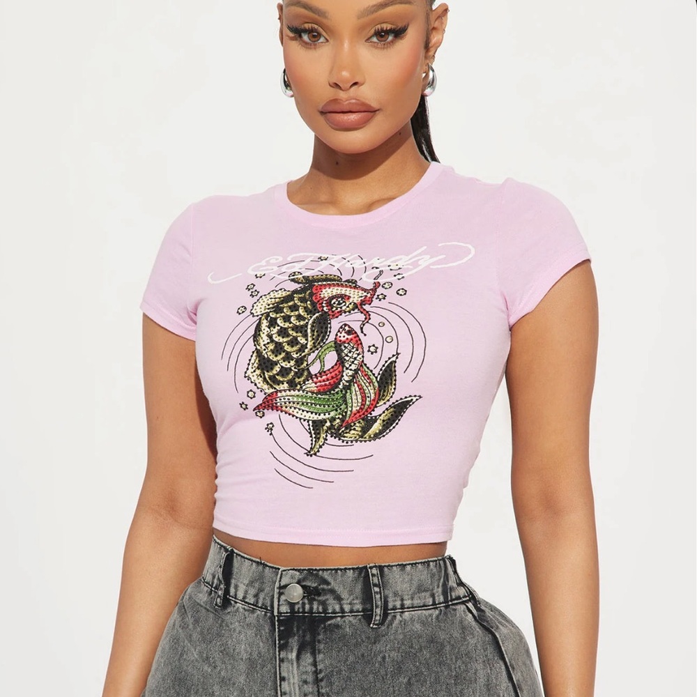 Ed Hardy Koi Fish Rhinestone Tee